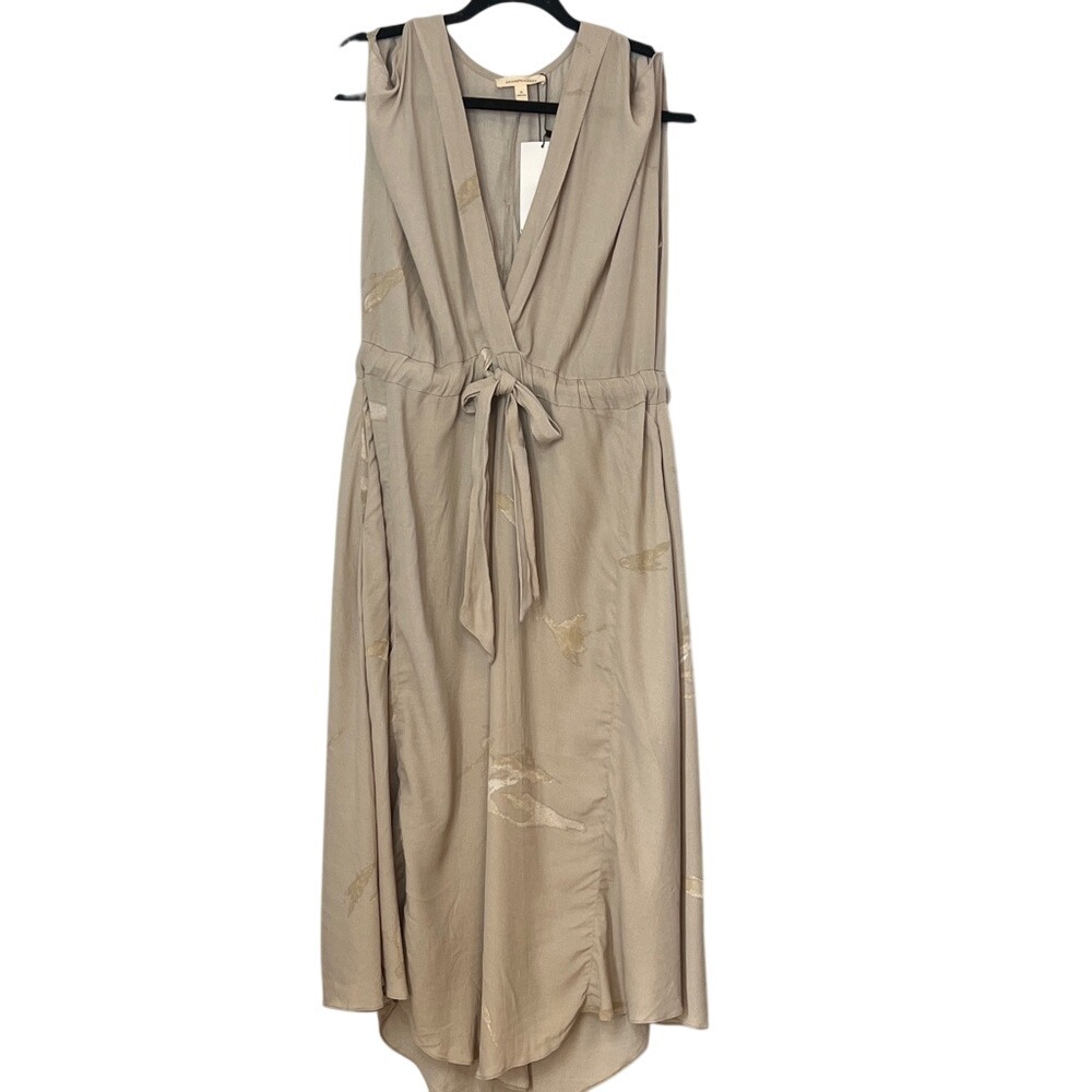 NWT Grade & Gather Beige Midi Dress Medium Earthy Lagenlook Boho Cottage Flowy